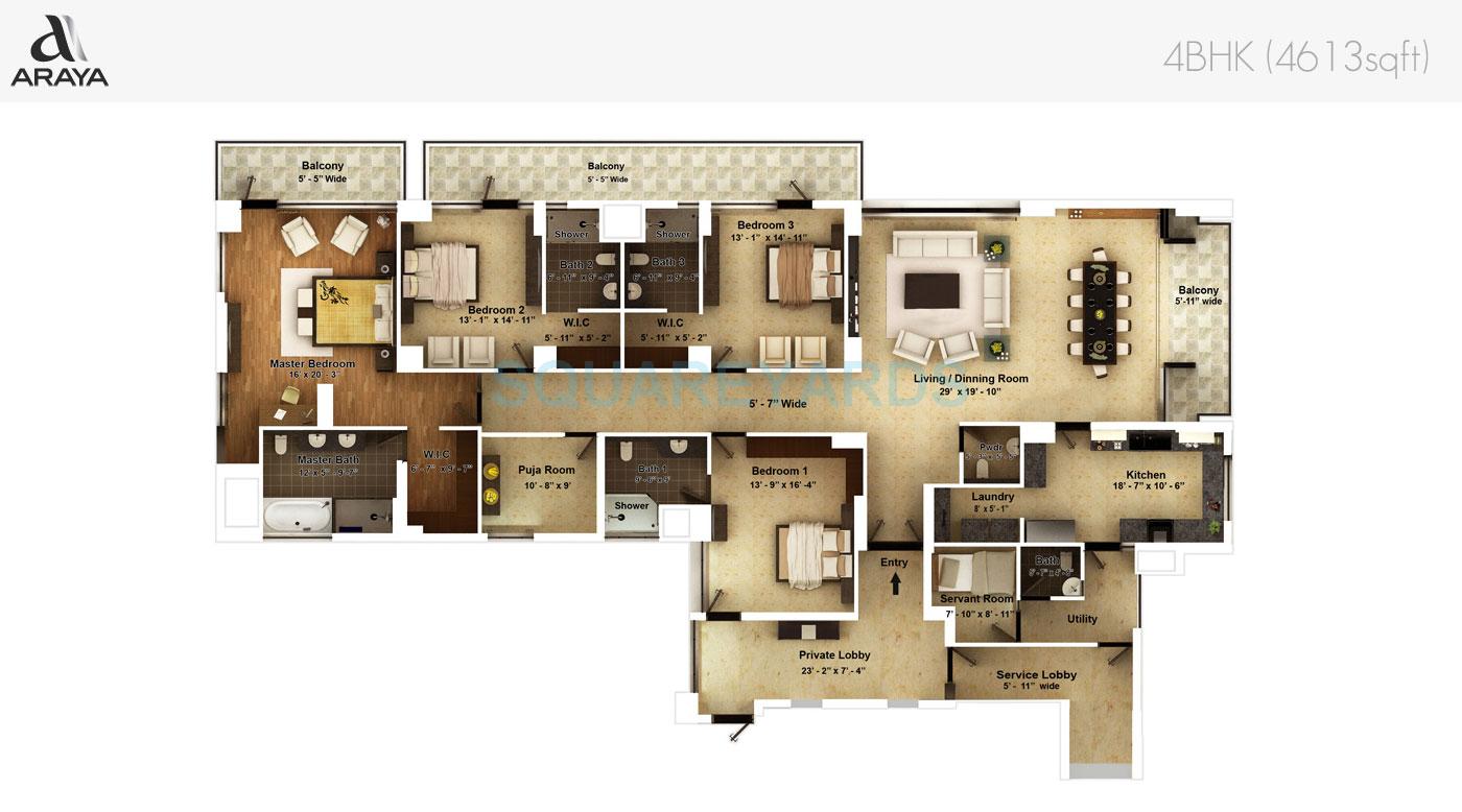 Floor plan of 4 BHK 4613 Sq. Ft. Apartment in Pioneer Park Araya, Gurgaon