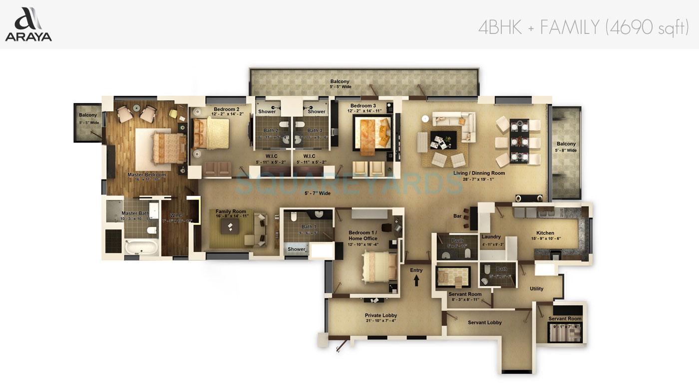 Floor plan of 4 BHK 4690 Sq. Ft. Apartment in Pioneer Park Araya, Gurgaon