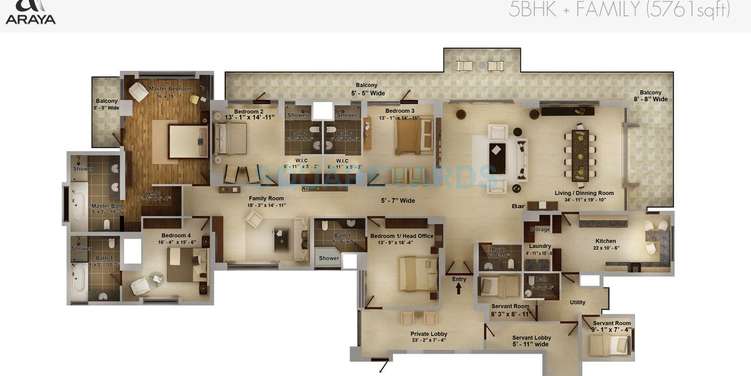 pioneer park araya apartment family 5bhk 5761sqft 1