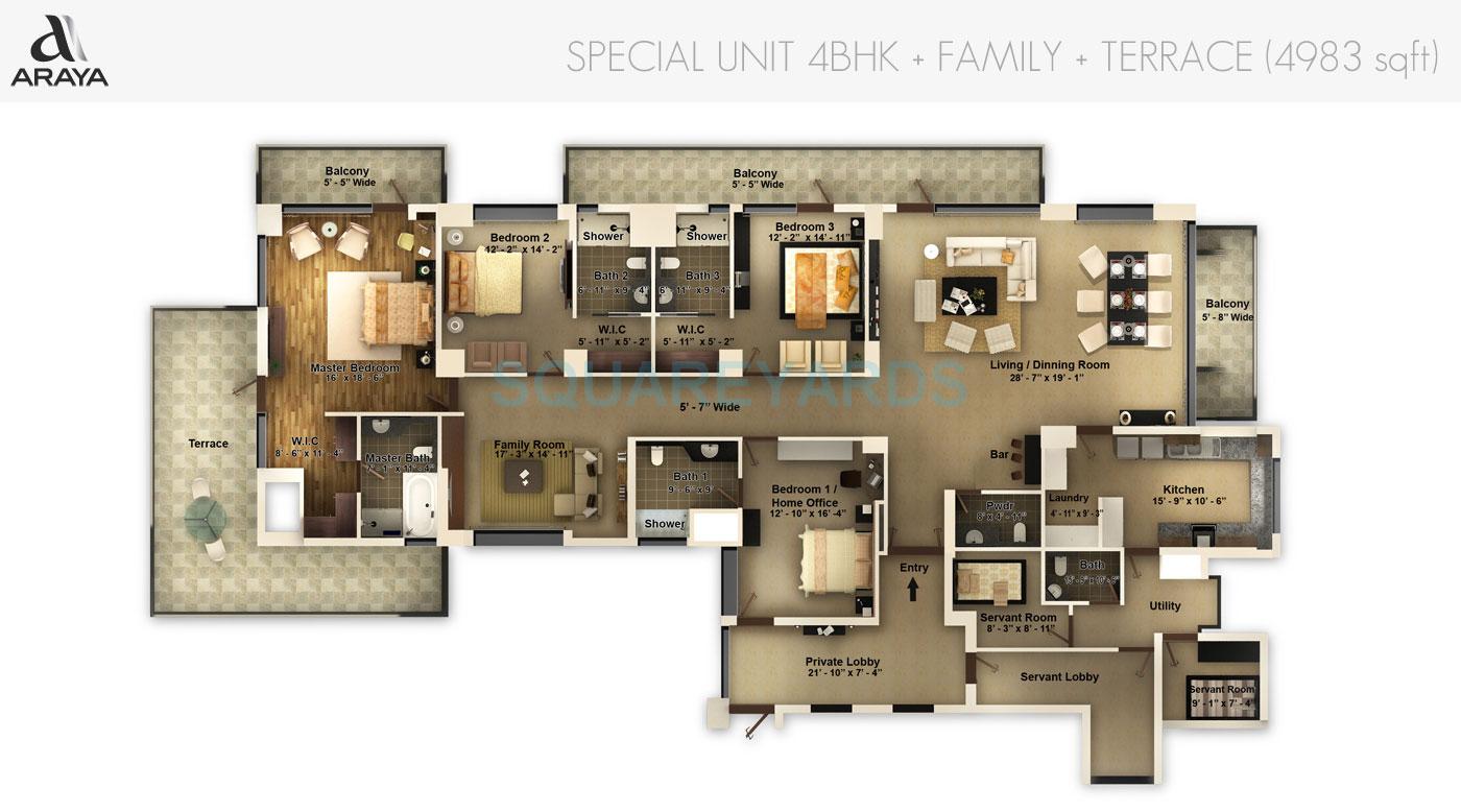 Floor plan of 4 BHK 4983 Sq. Ft. Apartment in Pioneer Park Araya, Gurgaon