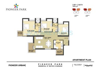 3 BHK Apartment For Rent in Pioneer Park Phase 1 Sector 61 Gurgaon  7414860