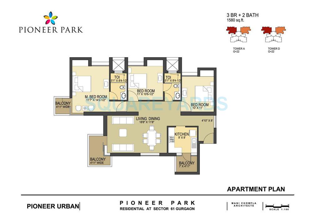 Other, pioneer-park-phase-1 3 Bedroom 1580 Sq.Ft. Apartment In Sector 61 Gurgaon 8786623