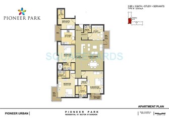 3 BHK Apartment For Rent in Pioneer Park Phase 1 Sector 61 Gurgaon  7987089