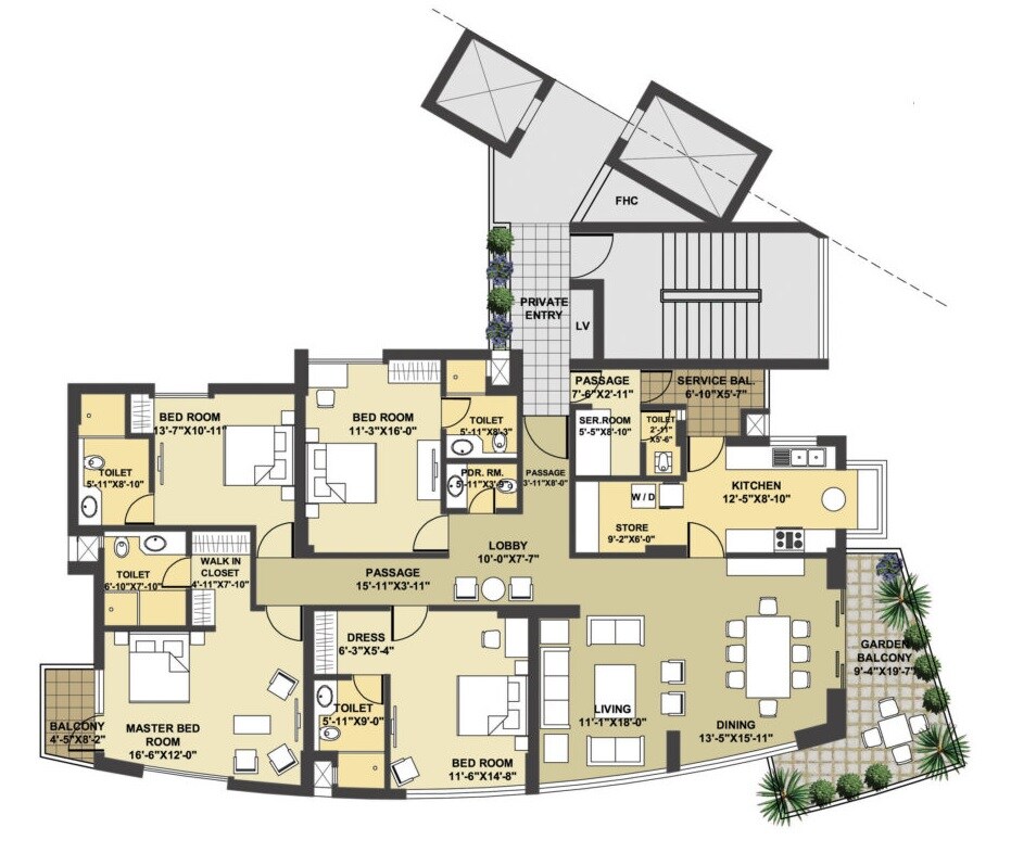 Floor plan of 5 BHK 4937 Sq. Ft. Apartment in Pioneer Park Presidia, Gurgaon
