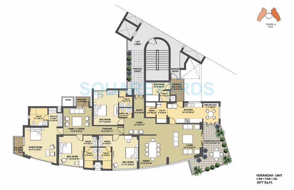 Floor plan of 4 BHK 3677 Sq. Ft. Apartment in Pioneer Park Presidia, Gurgaon