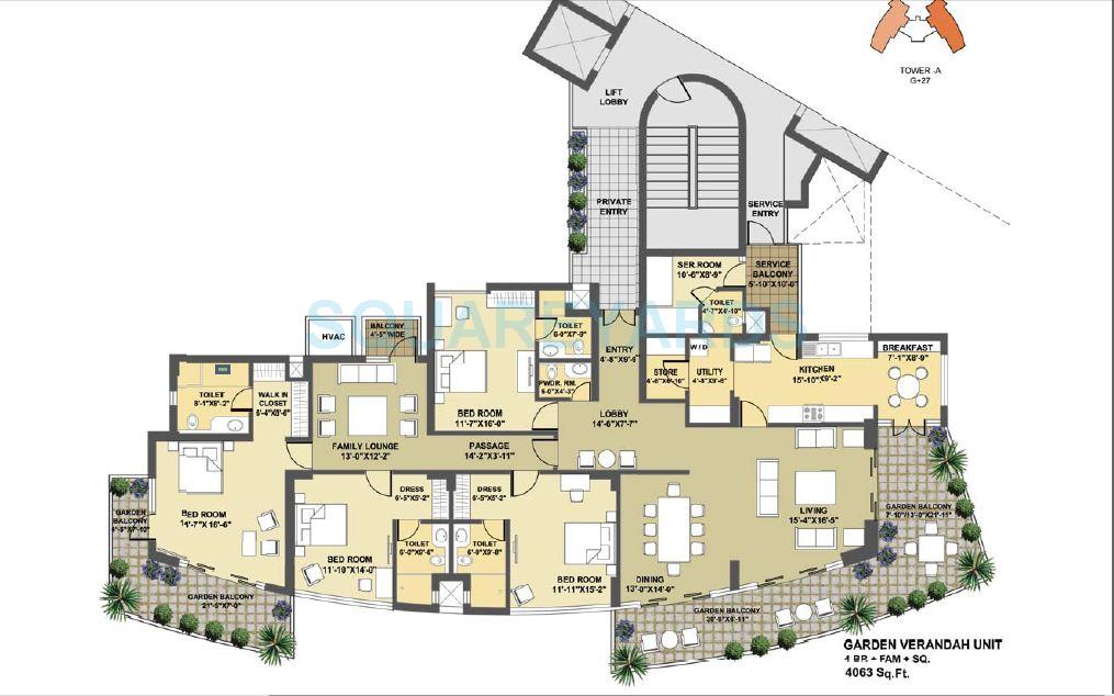 Floor plan of 4 BHK 4063 Sq. Ft. Apartment in Pioneer Park Presidia, Gurgaon