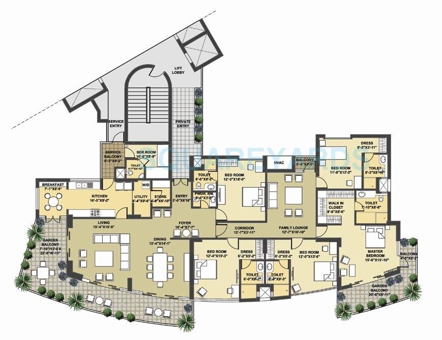Floor plan of 5 BHK 6675 Sq. Ft. Apartment in Pioneer Park Presidia, Gurgaon