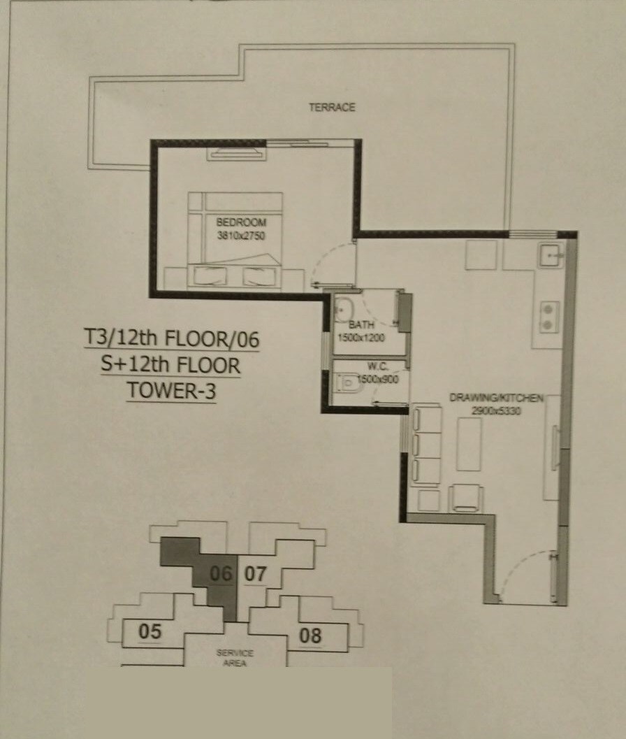 Floor plan of 1 BHK 600 Sq. Ft. Apartment in Pivotal Devaan, Gurgaon