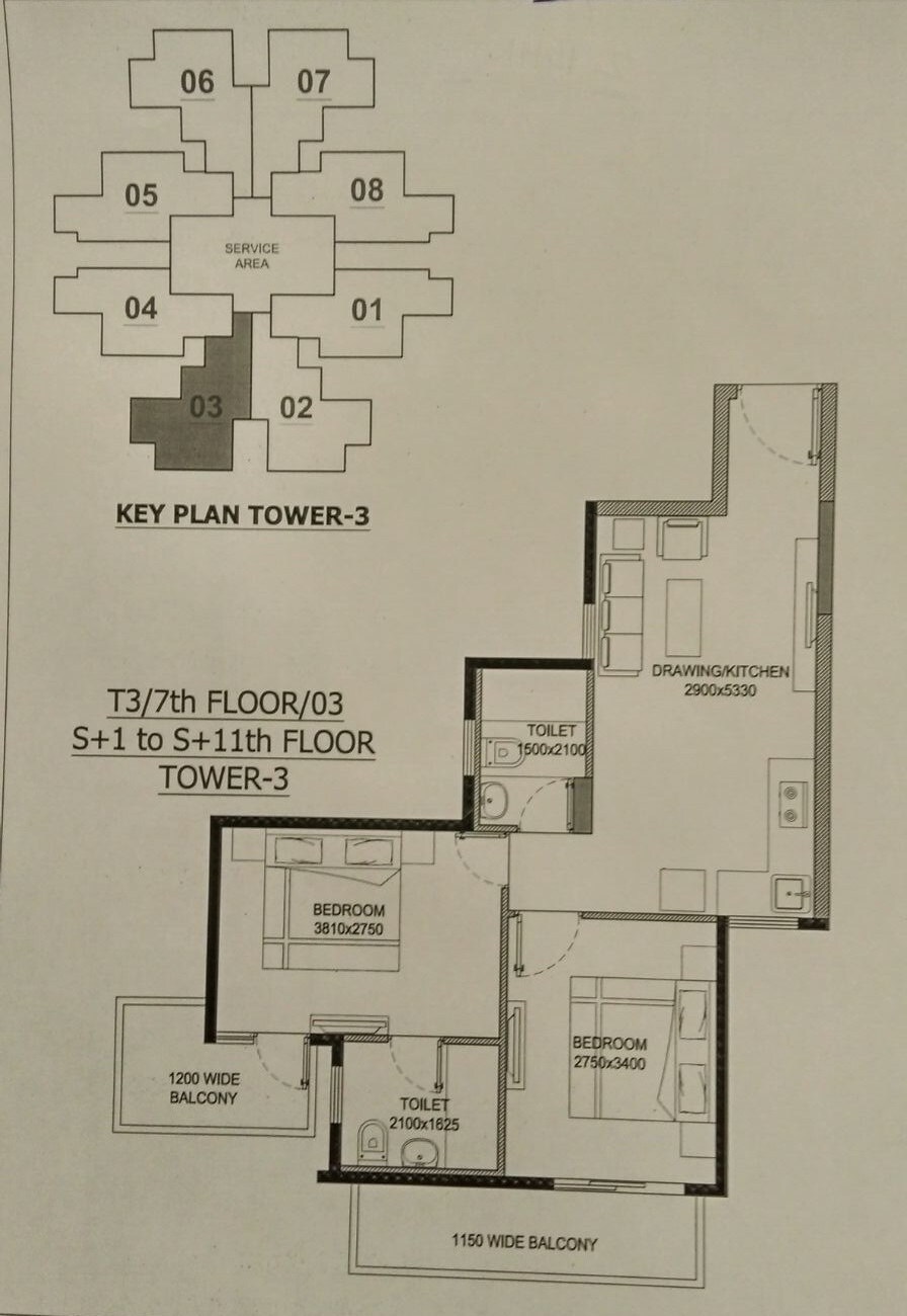 Floor plan of 2 BHK 800 Sq. Ft. Apartment in Pivotal Devaan, Gurgaon