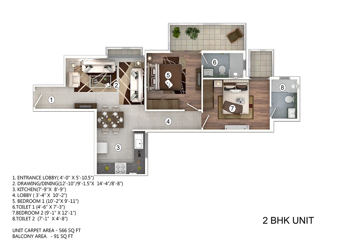Floor plan of 2 BHK 657 Sq. Ft. Apartment in Pivotal Paradise, Gurgaon