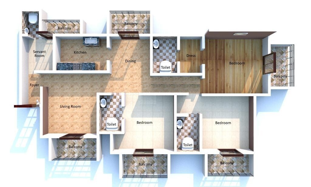Floor plan of 2 BHK 1195 Sq. Ft. Apartment in Pranaam The Park, Gurgaon