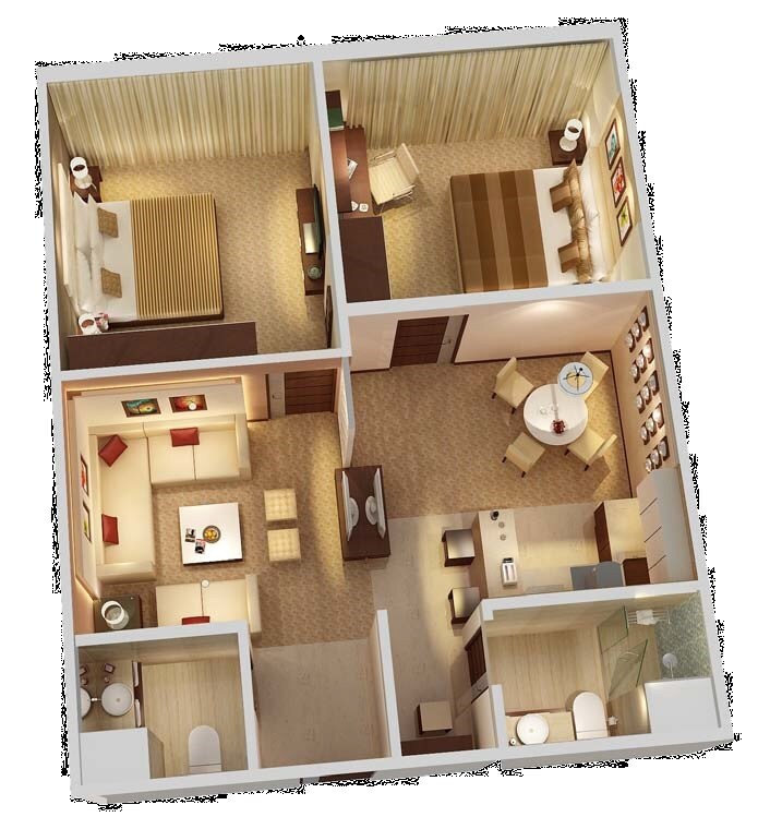 Floor plan of 2 BHK 1100 Sq. Ft. Apartment in Prism Portico, Gurgaon
