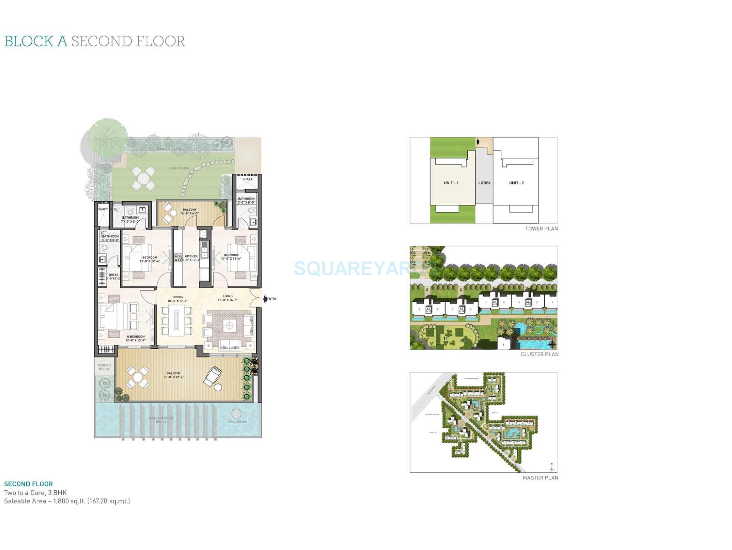 Floor plan of 3 BHK 1800 Sq. Ft. Apartment in Puri Diplomatic Greens Phase I, Gurgaon