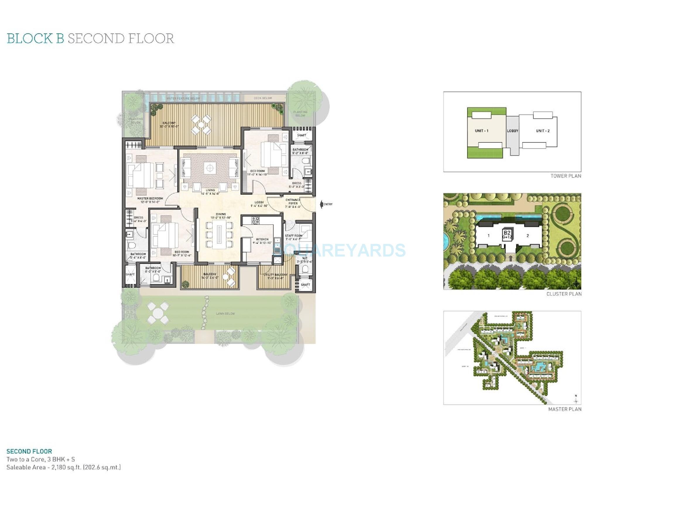 Floor plan of 3 BHK 2180 Sq. Ft. Apartment in Puri Diplomatic Greens Phase I, Gurgaon