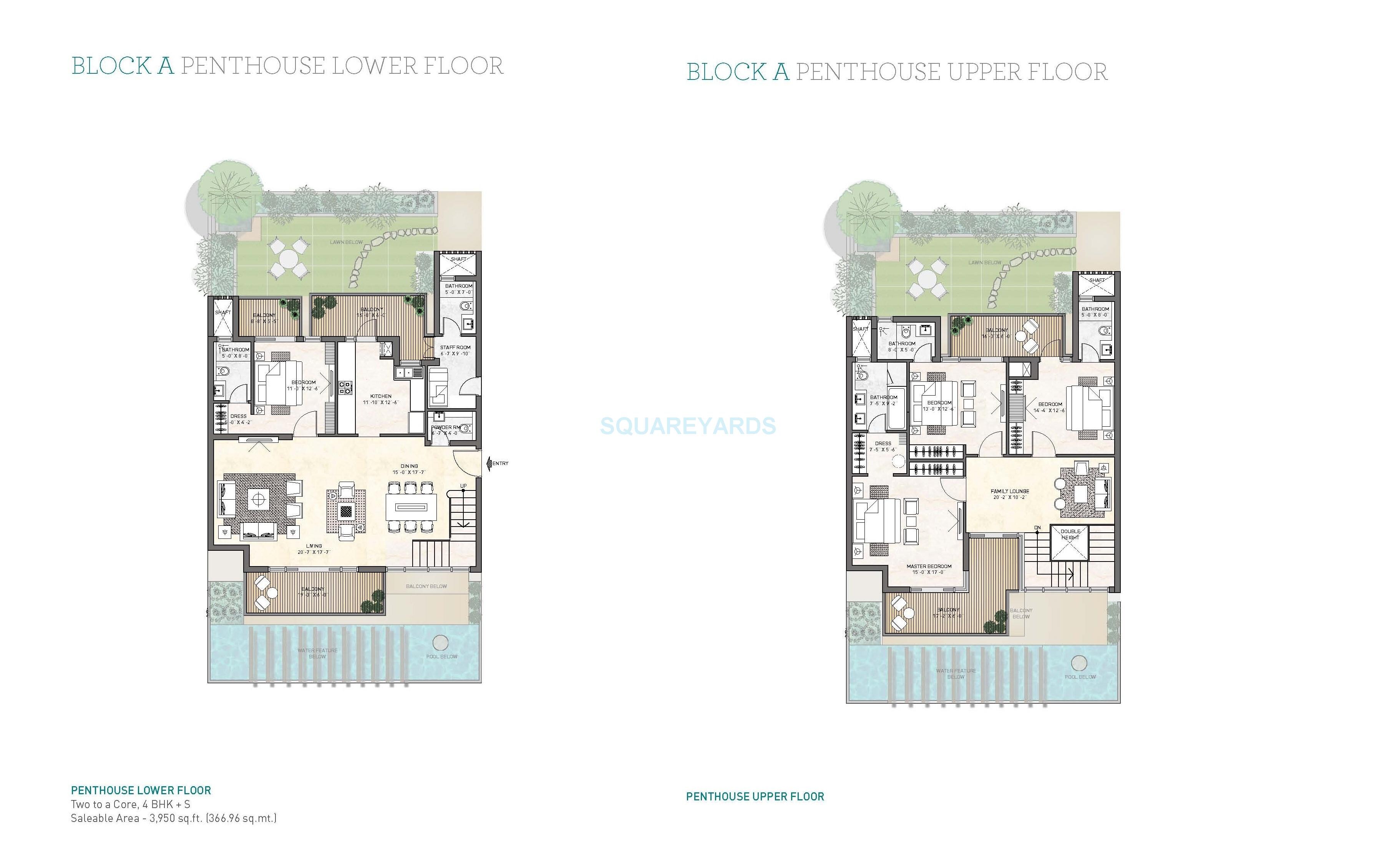 Floor plan of 4 BHK 3950 Sq. Ft. Penthouse in Puri Diplomatic Greens Phase I, Gurgaon
