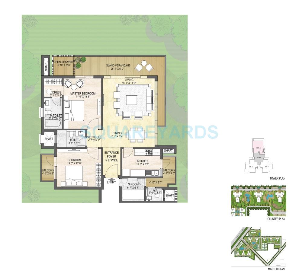 Floor plan of 2 BHK 1700 Sq. Ft. Apartment in Puri Emerald Bay, Gurgaon