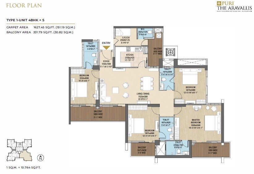 Other, puri-the-aravallis 4 Bedroom 2750 Sq.Ft. Apartment In Sector 60 Gurgaon 8039624