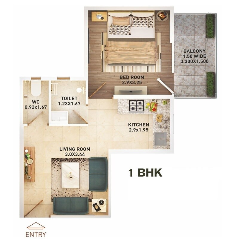 Floor plan of 1 BHK Apartment - 368 sq. ft. in Pyramid Altia, Gurgaon
