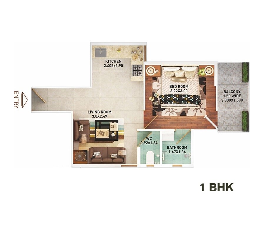 Floor plan of 1 BHK Apartment - 396 sq. ft. in Pyramid Altia, Gurgaon