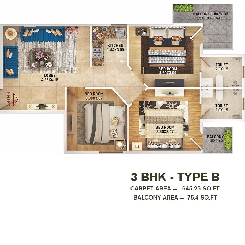  3 BHK Apartment at Pyramid Altia, Sector 70a – for Rent