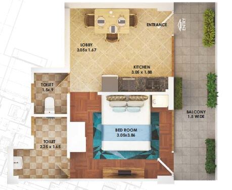 Floor plan of 1 BHK 407 Sq. Ft. Apartment in Pyramid Heights, Gurgaon