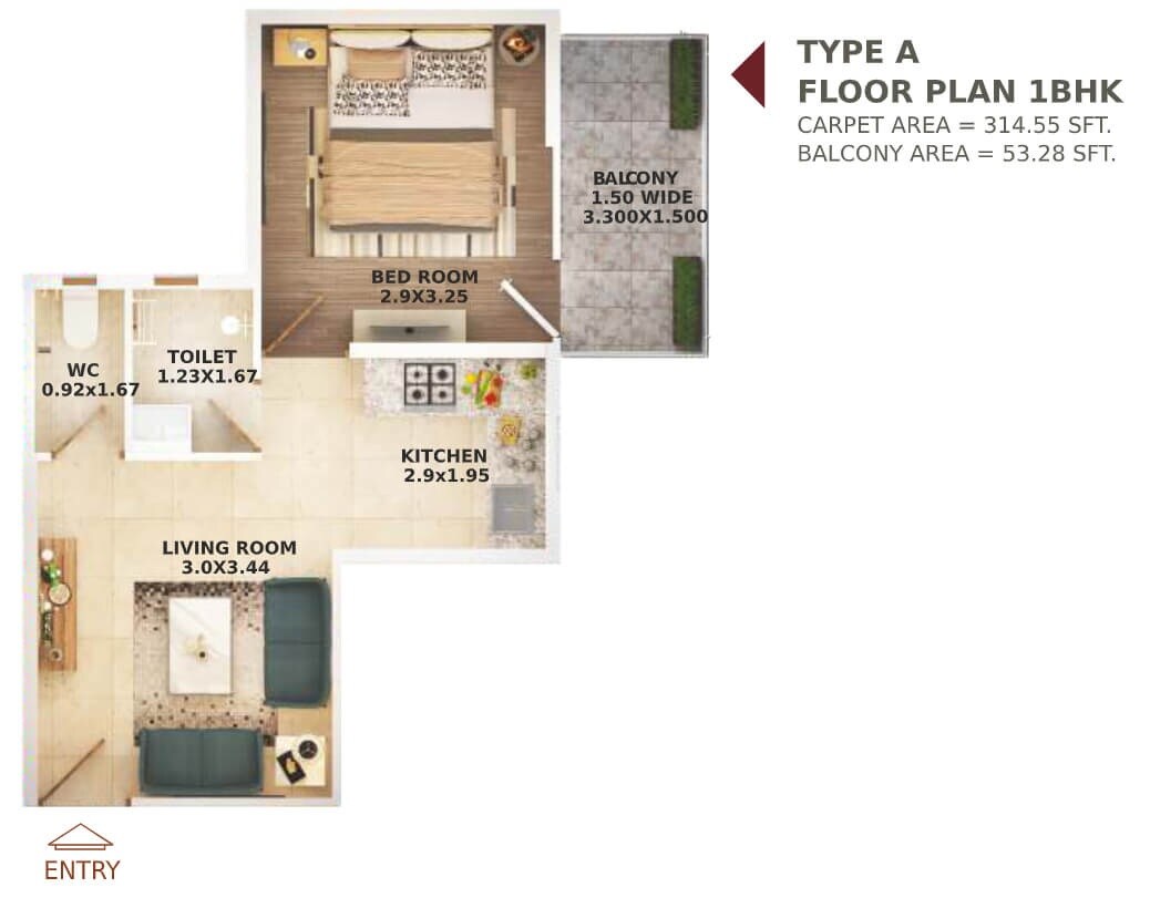 1 BHK 368 Sq. Ft. Apartment