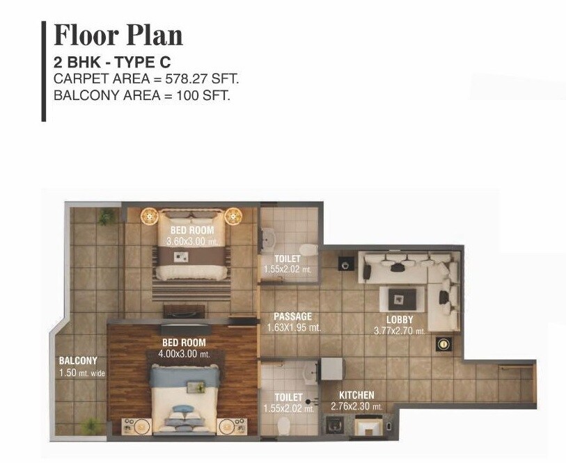 2 BHK 678 Sq. Ft. Apartment