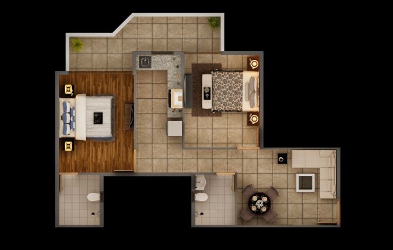 Floor plan of 2 BHK Apartment - 591 sq. ft. in Pyramid Pride, Gurgaon