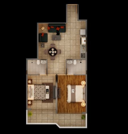 Floor plan of 2 BHK Apartment - 598 sq. ft. in Pyramid Pride, Gurgaon