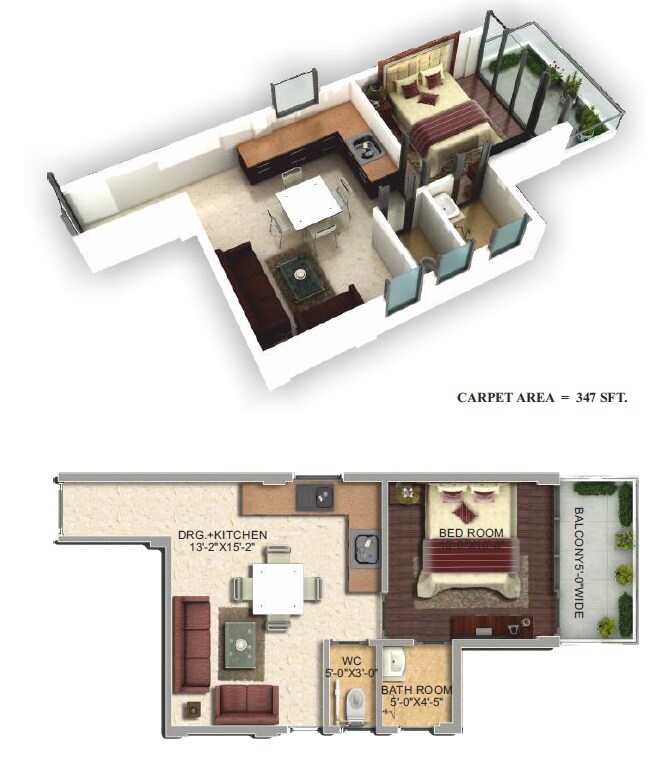 Floor plan of 1 BHK 399 Sq. Ft. Apartment in Pyramid Urban Homes 2, Gurgaon