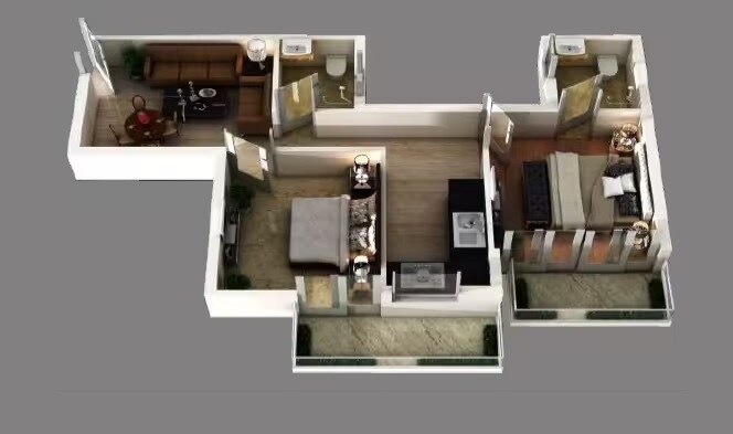 Floor plan of 2 BHK 601 Sq. Ft. Apartment in Pyramid Urban Homes, Gurgaon