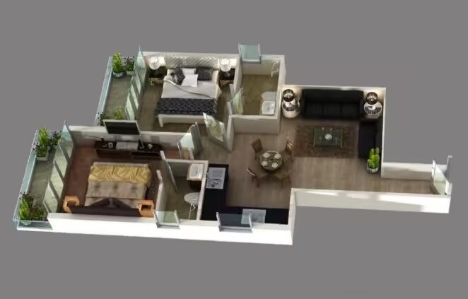 Floor plan of 2 BHK 625 Sq. Ft. Apartment in Pyramid Urban Homes, Gurgaon