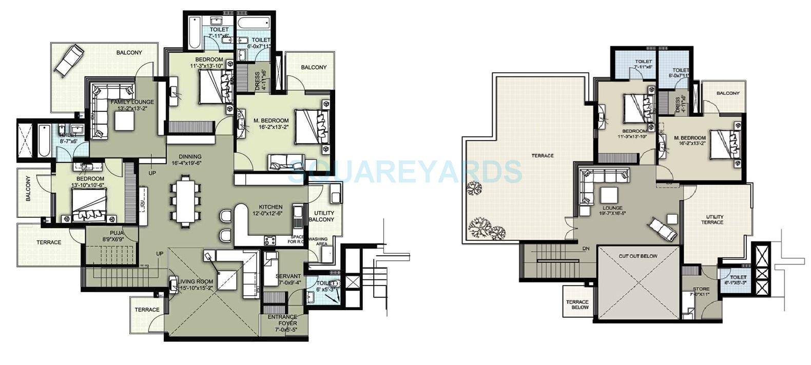 Floor plan of 5 BHK 4370 Sq. Ft. Apartment in Raheja Atharva, Gurgaon