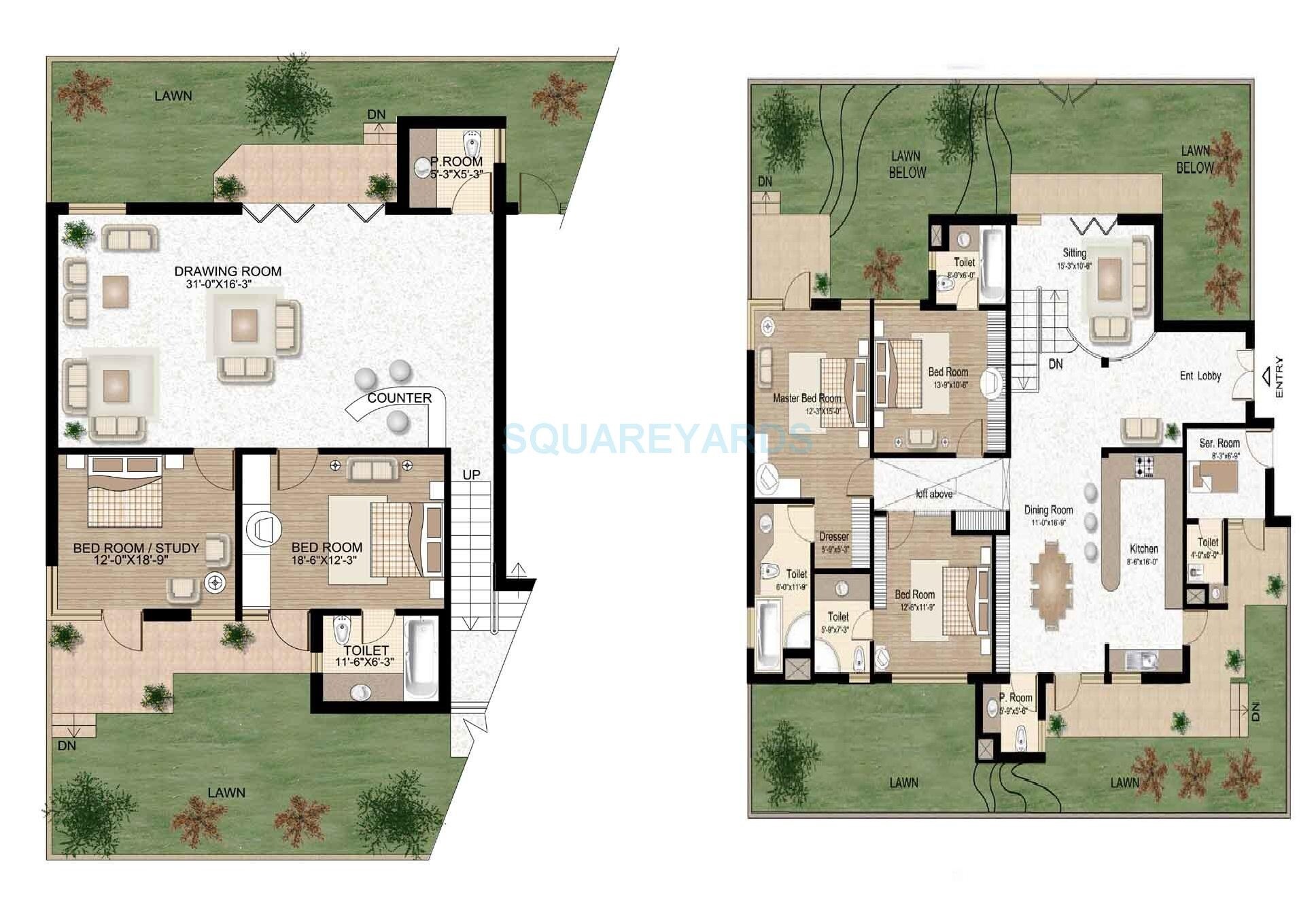 Floor plan of 5 BHK 3320 Sq. Ft. Apartment in Raheja Atlantis II, Gurgaon
