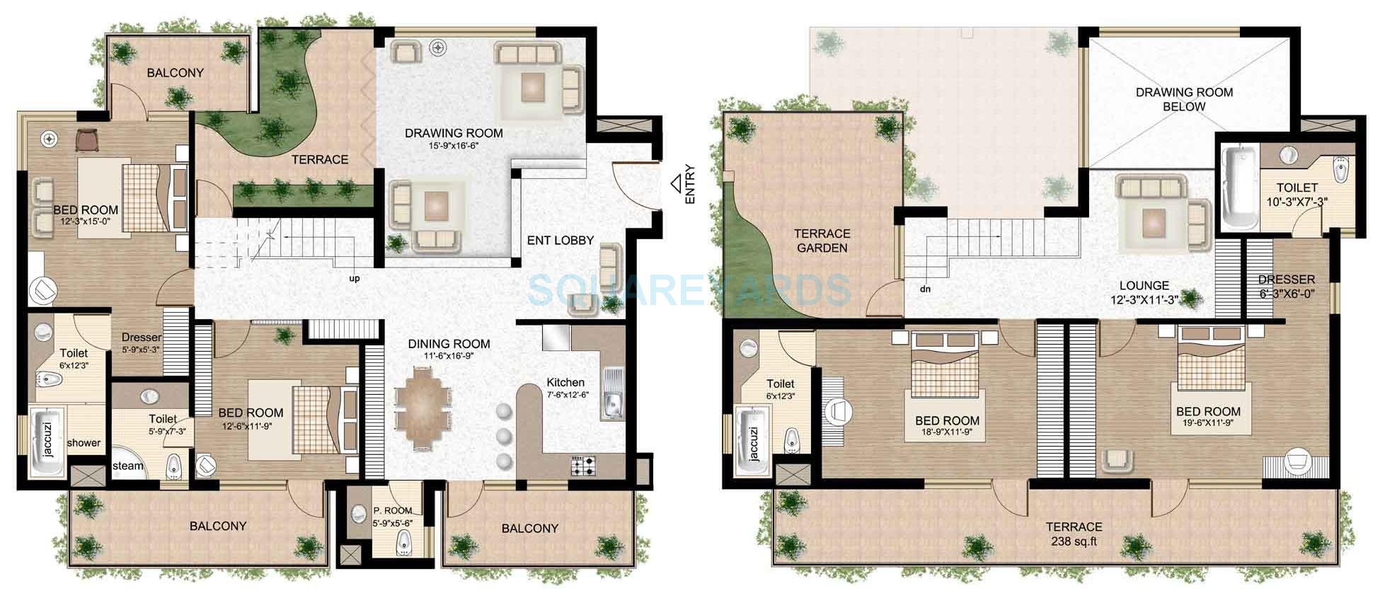 Floor plan of 4 BHK 3419 Sq. Ft. Penthouse in Raheja Atlantis, Gurgaon