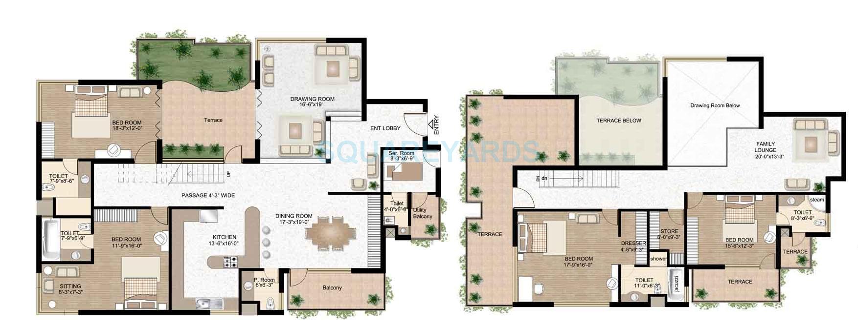 Floor plan of 4 BHK 4410 Sq. Ft. Penthouse in Raheja Atlantis, Gurgaon