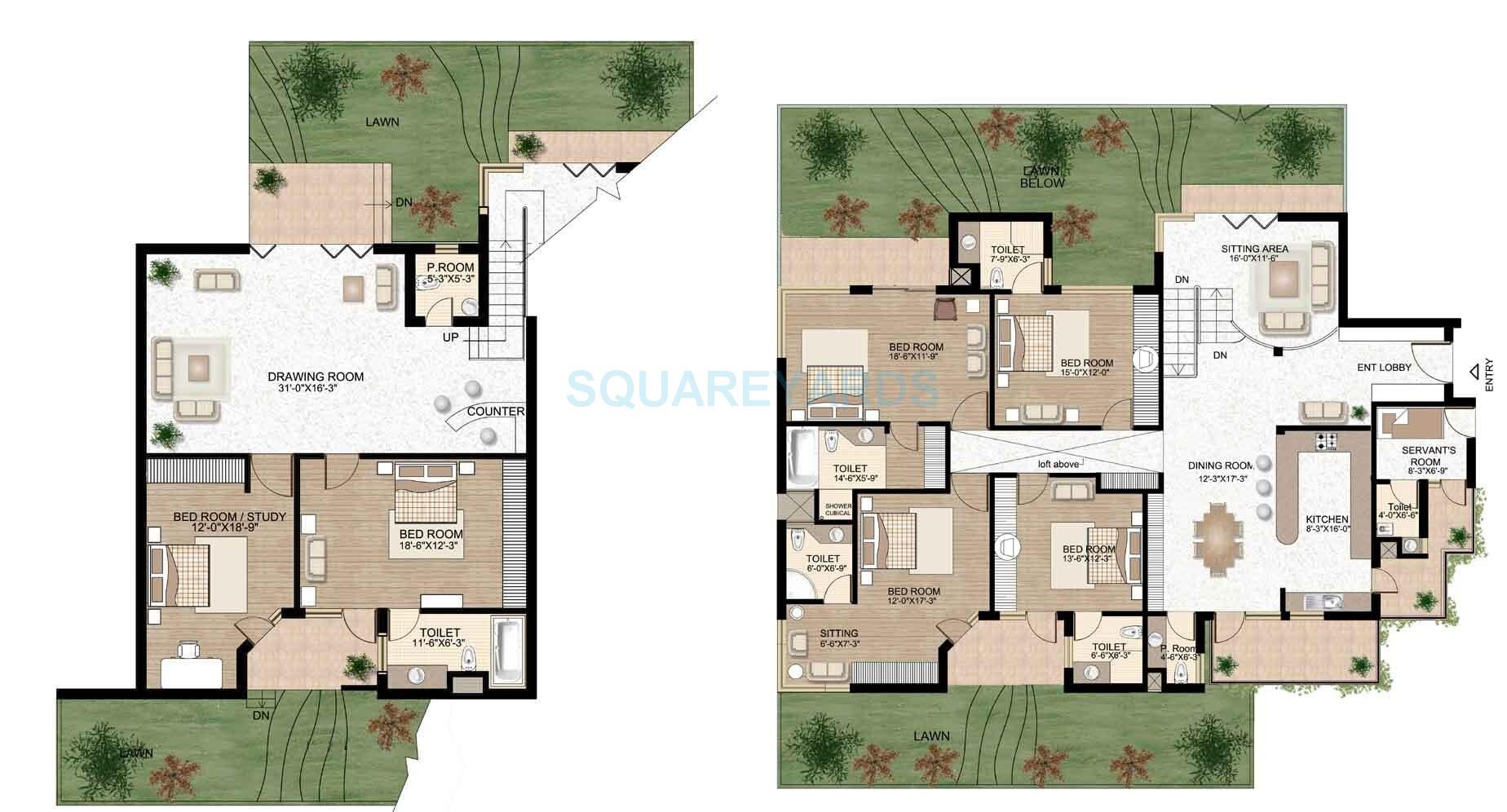 Floor plan of 6 BHK 4586 Sq. Ft. Apartment in Raheja Atlantis, Gurgaon