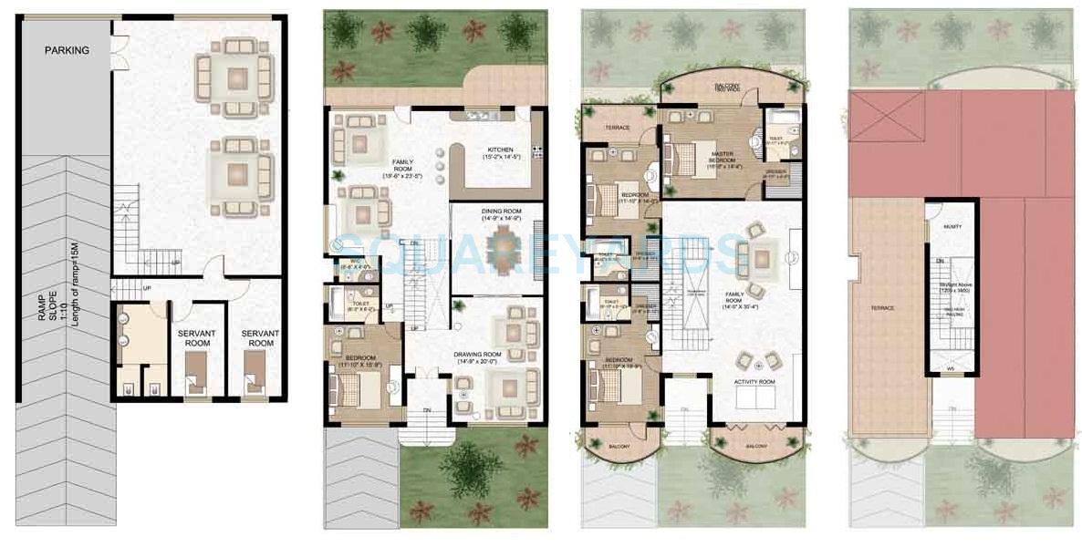 Floor plan of 4 BHK 6063 Sq. Ft. Villa in Raheja Atlantis, Gurgaon