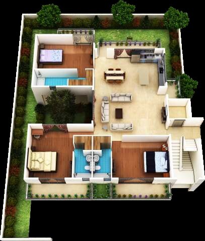 Floor plan of 3 BHK 1556 Sq. Ft. Ind Floor in Raheja Ayana Residences, Gurgaon