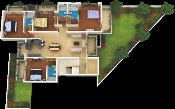Floor plan of 4 BHK 2483 Sq. Ft. Ind Floor in Raheja Ayana Residences, Gurgaon