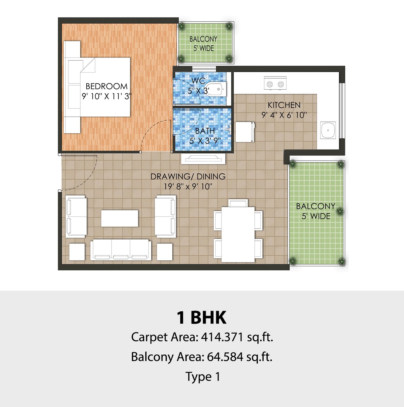 1 BHK 479 Sq. Ft. Apartment in Raheja Krishna Affordable Housing