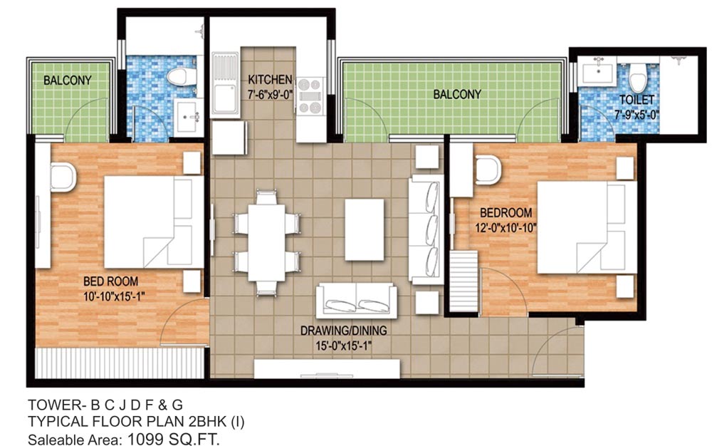 2 BHK 1099 Sq. Ft. Apartment