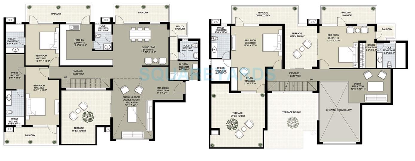 Floor plan of 4 BHK 4300 Sq. Ft. Penthouse in Raheja Navodaya, Gurgaon