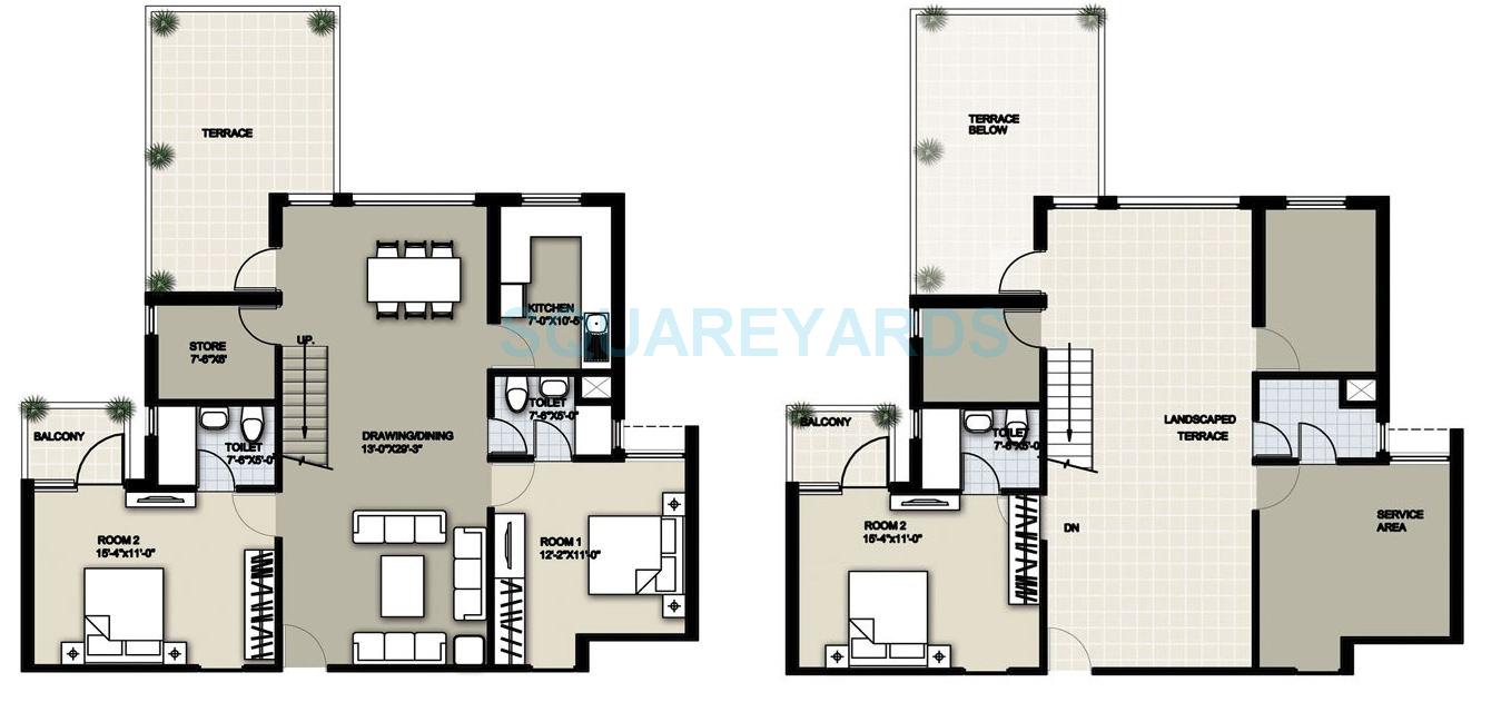 Floor plan of 3 BHK 1755 Sq. Ft. Penthouse in Raheja Sampada, Gurgaon