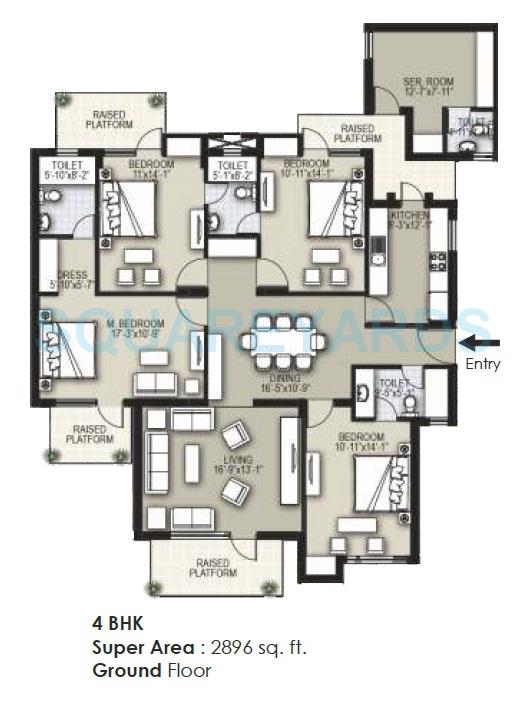 Floor plan of 4 BHK 2896 Sq. Ft. Ind Floor in Raheja Shilas Independent Floors, Gurgaon