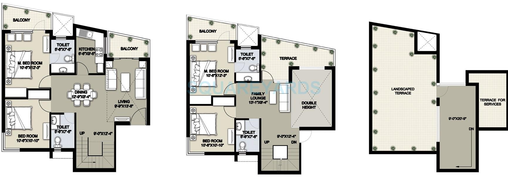 Floor plan of 4 BHK 2700 Sq. Ft. Penthouse in Raheja Shilas, Gurgaon