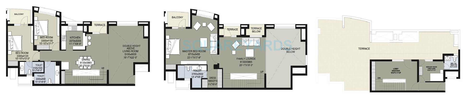 Floor plan of 3 BHK 4547 Sq. Ft. Penthouse in Raheja Vedaanta, Gurgaon