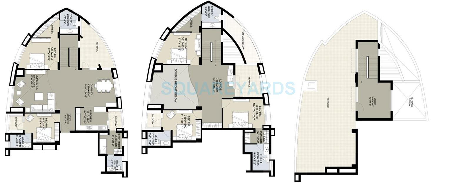 Floor plan of 5 BHK 5534 Sq. Ft. Penthouse in Raheja Vedaanta, Gurgaon