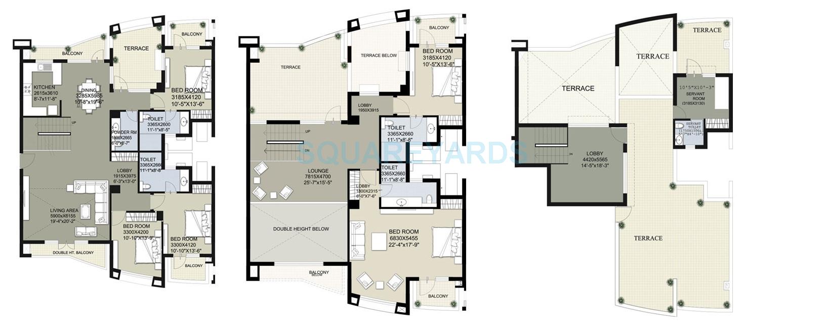 Floor plan of 5 BHK 6027 Sq. Ft. Penthouse in Raheja Vedaanta, Gurgaon