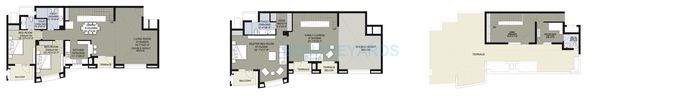 Floor plan of 3 BHK 4559 Sq. Ft. Penthouse in Raheja Vedas, Gurgaon